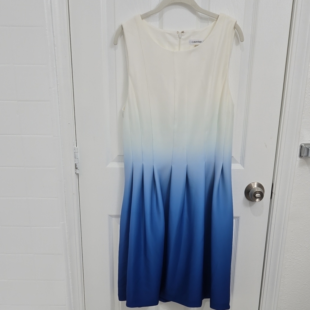 Calvin Klein Cream to Blue Ombre Midi Dress